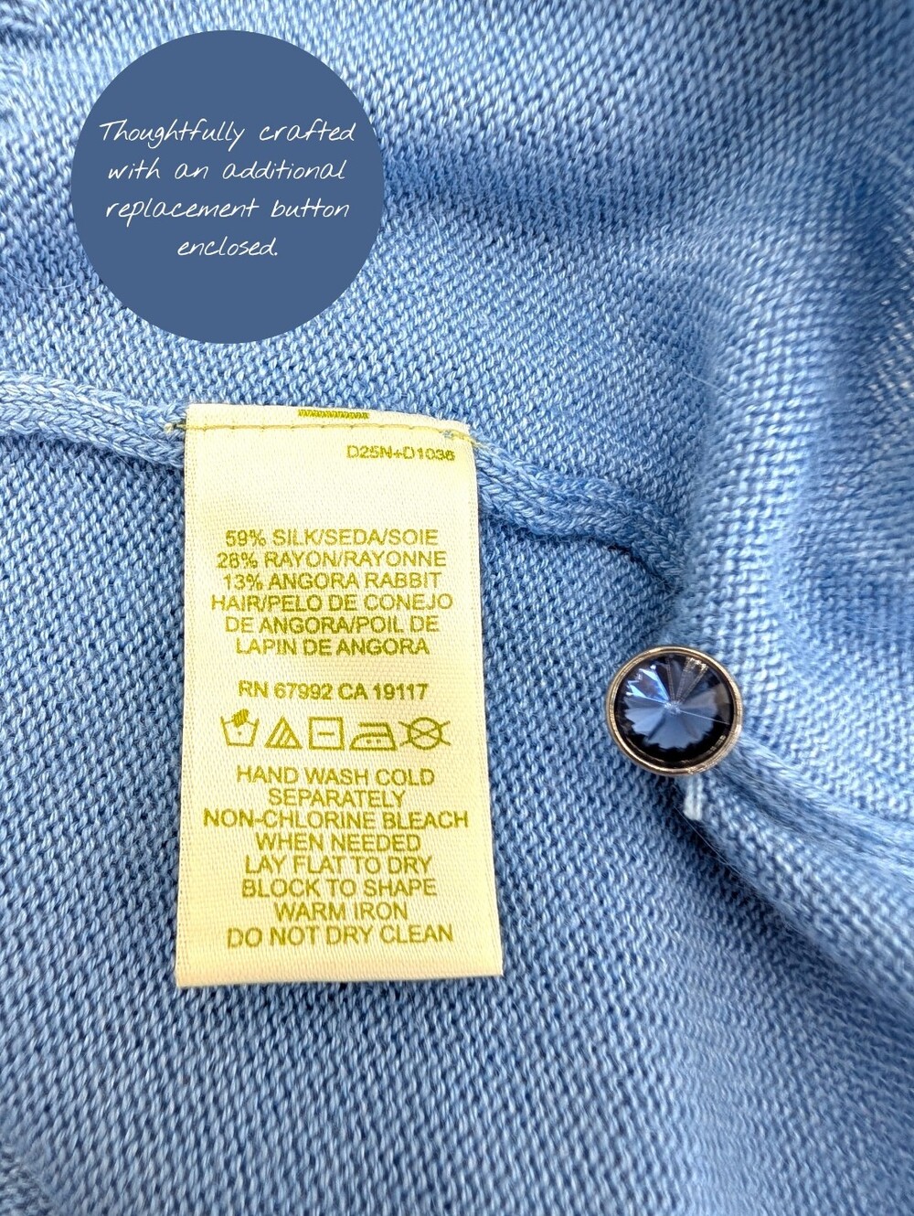 NWT Sigrid Olsen Sz Medium Petite Soft Silk Angora Cardigan Blue Crystal Buttons - Picture 13 of 16